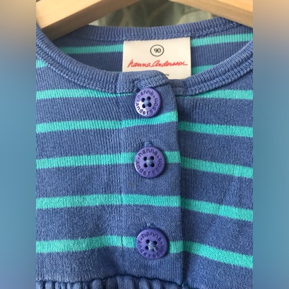 Hanna Andersson 100% cotton size 90 playdress, blue with blue stripes VGUC - Picture 6 of 9